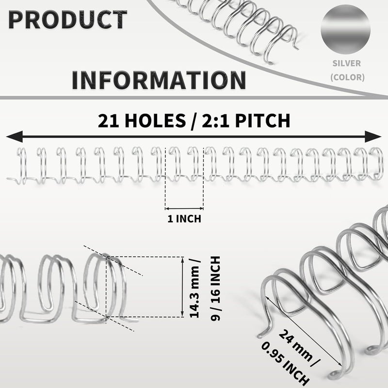 RAYSON Double Loop Binding Wire Spines, 9/16 Inch, 2:1 Pitch Binding Wires Capacity 125 Sheets, 21-Loops for Letter Size Paper, Silver Wire Binding Spiral Pack of 100 - Image 3